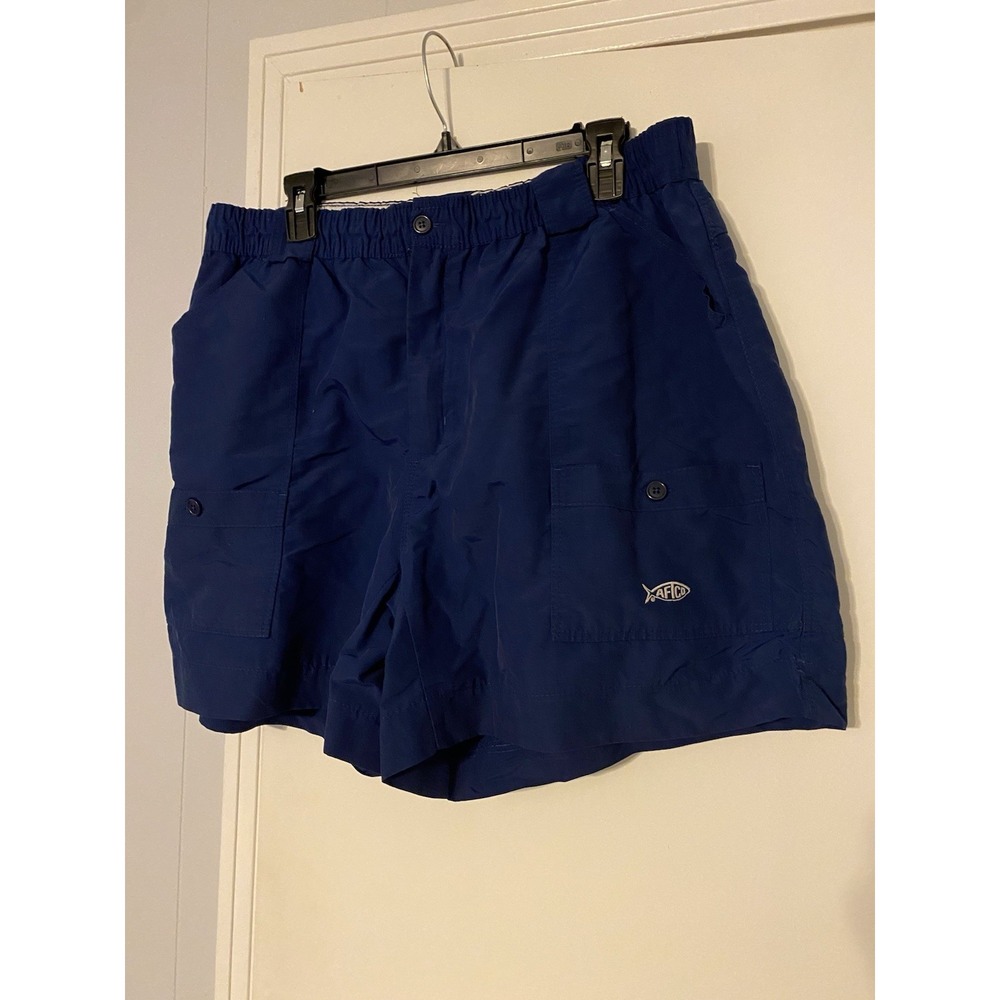 AFTCO Mens Cargo Fishing Shorts Size 42 Navy Blue Nylon Pockets Elastic Waist